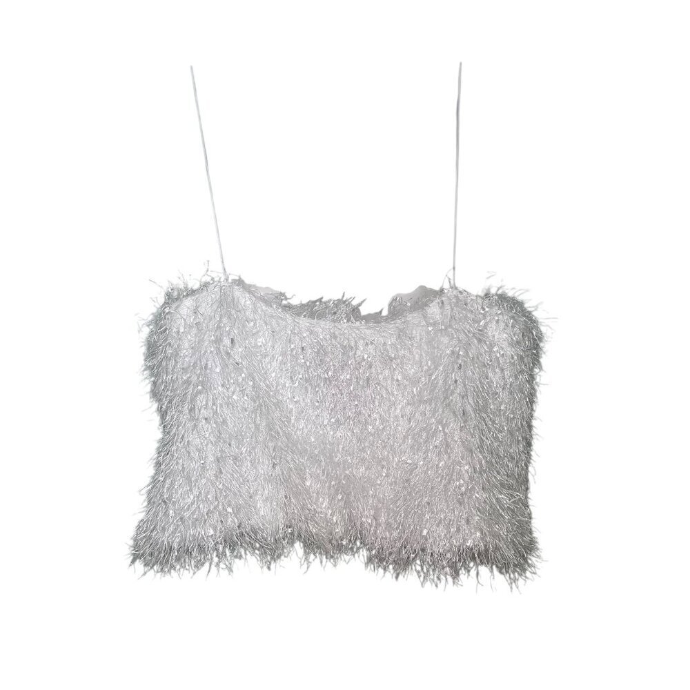Show Me Your Mumu White She Cute Top Medium Fuzzy Sequin Tank NWT $98 - Picture 4 of 6